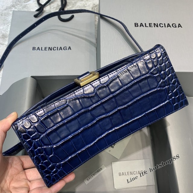 Balenciaga專櫃新款小號手提肩背女包原單沙漏包 巴黎世家海軍藍鱷魚沙漏包 fyj1405